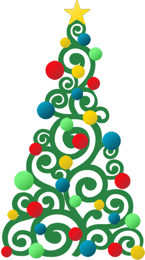 Green Christmas tree with colored bulbs
